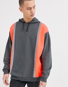 Свободный худи с неоновыми вставками колор блок ASOS DESIGN-Мульти