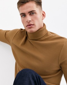 Бежевая футболка с высоким воротником River Island-Светло-коричневый