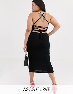 Платье миди с бретельками на спине ASOS DESIGN Curve-Черный