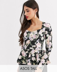 Лонгслив с цветочным принтом и баской эксклюзивно для ASOS DESIGN Tall-Мульти