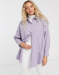 Лавандовая oversize-рубашка в полоску Monki-Фиолетовый