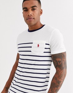 Футболка в синюю и белую полоску с карманом и логотипом Polo Ralph Lauren-Белый