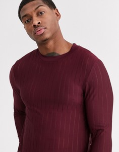 Бордовый лонгслив скинни в полупрозрачную полоску ASOS DESIGN-Красный