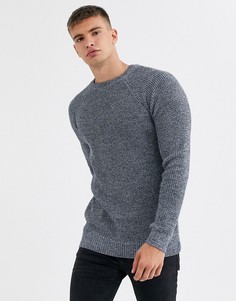 Синий джемпер в крапинку с круглым вырезом и рукавами реглан New Look
