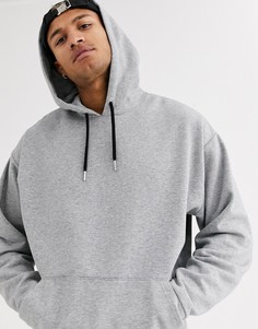 Oversize-худи серого меланжевого цвета с черным шнурком ASOS DESIGN-Серый
