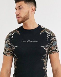 Черная футболка с принтом черепа и цветами River Island-Черный