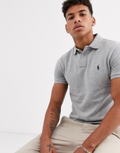Серое узкое меланжевое поло из пике с логотипом Polo Ralph Lauren-Серый