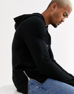 Черный худи с молниями по бокам ASOS DESIGN