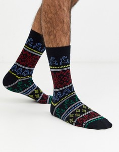 Носки до щиколотки с ярким новогодним рисунком Фэйр-Айл ASOS DESIGN-Черный