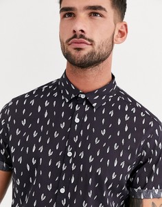 Эластичная рубашка скинни с принтом листьев ASOS DESIGN-Темно-синий
