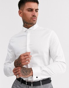 Белая облегающая рубашка с воротником-стойкой и срезанными концами ASOS DESIGN-Белый