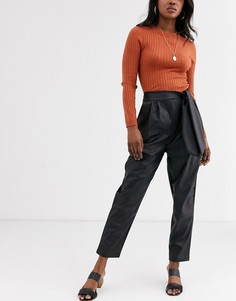 Брюки из искусственной кожи ASOS DESIGN-Черный