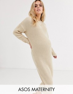 Платье миди с молнией ASOS DESIGN Maternity-Светло-бежевый