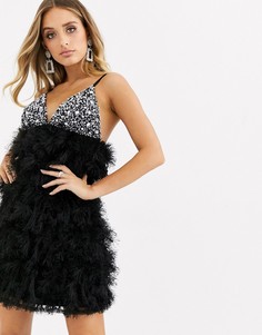 Черное декорированное платье с искусственными перьями Starlet-Черный