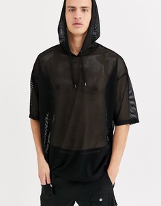 Oversize-футболка с укороченными рукавами и капюшоном ASOS DESIGN-Черный
