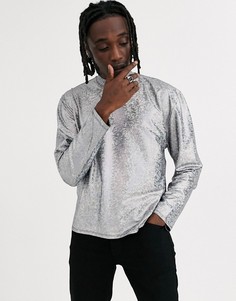 Свободный лонгслив с серебристой голографической отделкой ASOS DESIGN-Серебряный