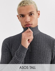 Темно-серый фактурный джемпер с короткой молнией ASOS DESIGN Tall