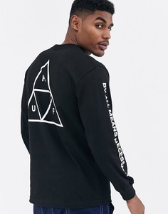 Черная футболка с длинными рукавами, логотипом в виде трех треугольников и принтом на рукавах и спине HUF Essentials-Черный