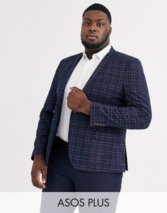Темно-синий супероблегающий блейзер в клетку ASOS DESIGN Plus