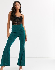 Расклешенные брюки с блестками от комплекта Rare London-Зеленый