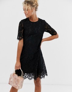 Платье миди с кружевным верхним слоем Glamorous-Черный
