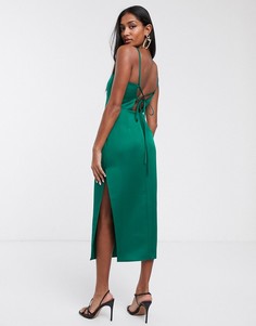 Структурированное атласное платье-футляр миди ASOS DESIGN-Зеленый