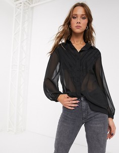 Черная рубашка с кружевной вставкой Topshop-Черный