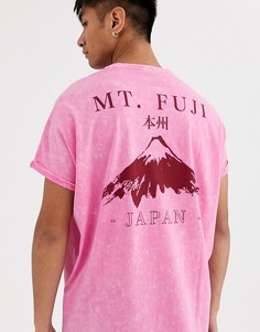 Розовая свободная футболка с отворотами на рукавах и принтом \Japan\" на спине ASOS DESIGN-Розовый