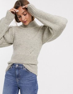Бежевый джемпер с пышными рукавами Topshop-Коричневый