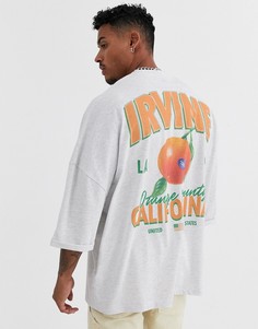 Oversize-футболка с закатанными рукавами и принтом на спине ASOS DESIGN-Белый