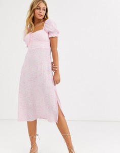 Платье миди с квадратным вырезом, короткими рукавами и цветочным принтом Faithfull-Розовый