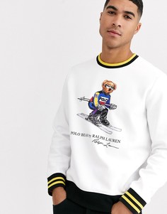 Белый лыжный свитшот с принтом медведя и контрастной отделкой Polo Ralph Lauren