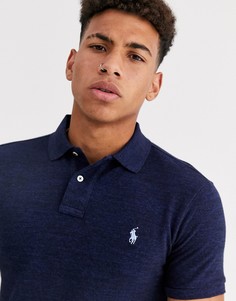Темно-синее узкое меланжевое поло из пике с логотипом Polo Ralph Lauren-Темно-синий
