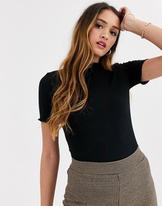 Черный топ с короткими рукавами и высоким воротом New Look