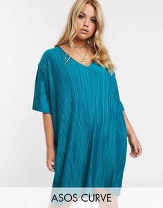 Платье-футболка с V-образным вырезом ASOS DESIGN Curve-Зеленый