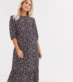Свободное платье миди с цветочным принтом New Look-Черный