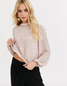 Розовый топ с высоким воротом Miss Selfridge