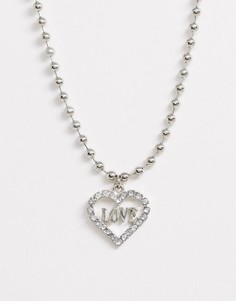 Серебристое ожерелье с подвеской-сердцем и надписью \love\" ASOS DESIGN-Серебряный