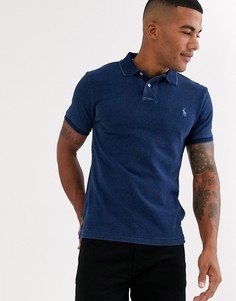 Зауженное поло из пике цвета индиго с логотипом Polo Ralph Lauren-Темно-синий