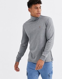 Темно-серая меланжевая водолазка из хлопка с логотипом Polo Ralph Lauren-Серый