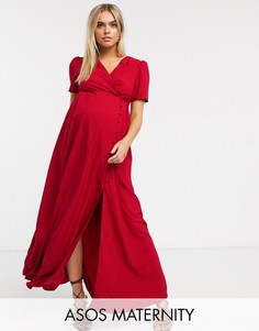 Чайное платье макси с пуговицами ASOS DESIGN Maternity-Красный
