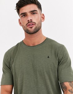 Футболка цвета хаки с ярусной отделкой и необработанным краем Jack & Jones Originals-Зеленый