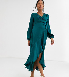 Зеленое атласное платье миди с запахом Flounce London Maternity-Зеленый
