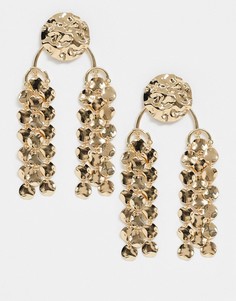 Золотистые серьги с фактурной отделкой и подвеской-диском ASOS DESIGN-Золотой