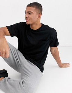 Черная oversize-футболка с карманом New Look-Черный
