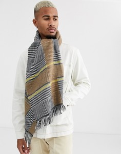 Серый широкий шарф в клетку Topman