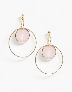 Золотистые серьги-кольца с розовой подвеской Nylon-Мульти