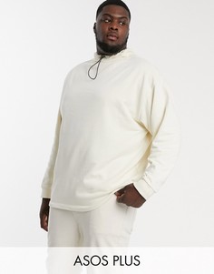 Бежевый oversize-свитшот с затяжками ASOS DESIGN Plus