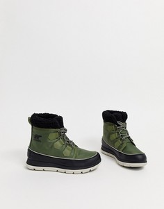 Непромокаемые нейлоновые зеленые ботинки с подкладкой из микрофлиса Sorel Carnival-Зеленый