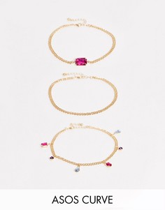 Набор золотистых браслетов с цветным и камнями ASOS DESIGN Curve - 3 шт.-Золотой